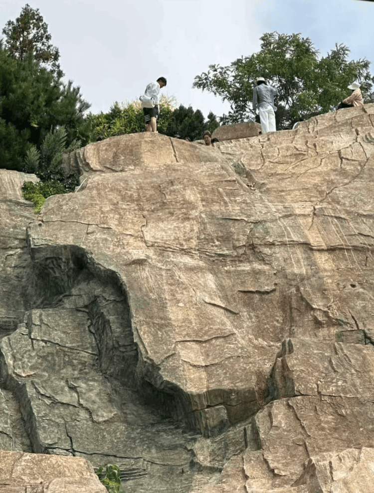 大连一跨海大桥观景台有游客翻栏杆踩空心造景石拍照,当地回应