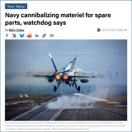 爆料：美军靠“拆零件”维持战备