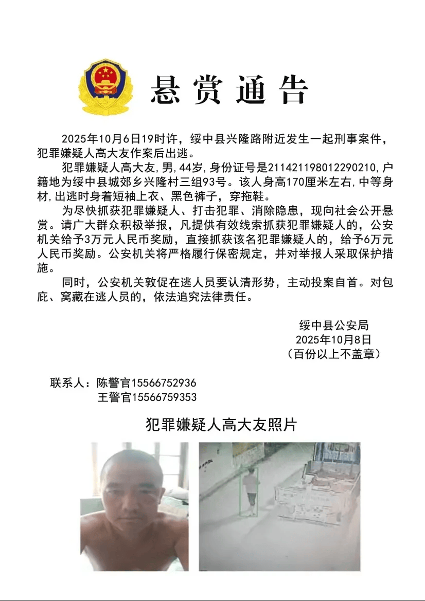 高大友酒后伤人致死，已被抓获归案，辽宁警方通报